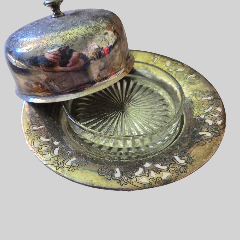 Viking Plate Silver Plated Butter Dish Domed Lid Glass Insert Made in Canada